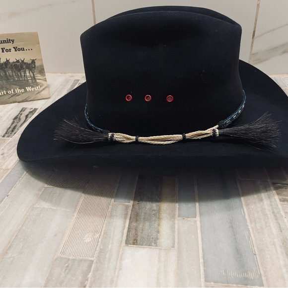 Vintage cowboy hat Mustang By Bailey 4X  Beaver Size 7 1/4 Black R 4" Brim - Picture 9 of 15